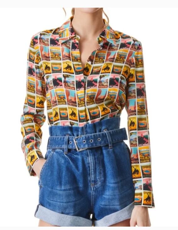 Alice + Olivia Tops - Alice + Olivia Willa Western Printed Button-Front Shirt Womens Large